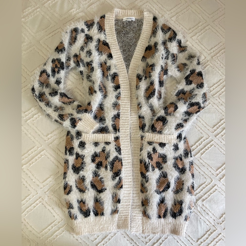 Leopard Print Fuzzy Cardigan Sweater